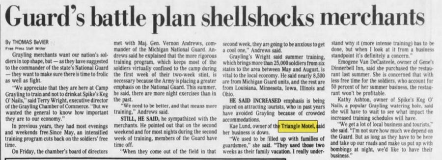 Bakers Triangle Motel (Casons Triangle Motel, Hulls Triangle Motel) - Jun 1986 Article On National Guard Business